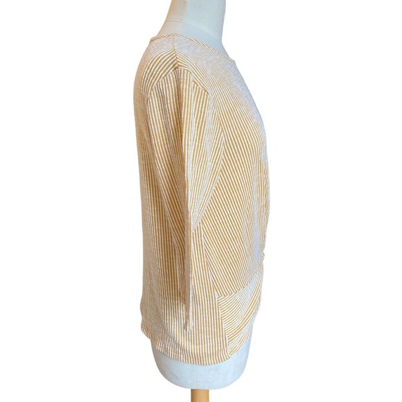 W5 Anthropologie Striped Twist Hem Shirt Mustard Beachy Coastal Fall Stretch-L - Picture 5 of 10